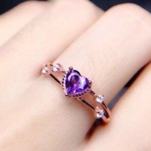 Sweet Heart Royal Purple Gemstone Zircon Double Layer Rings for Woman, VP1503